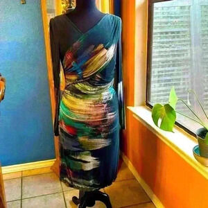 Kay Unger New York Dress Womens 6 Print Long Sleeve Watercolor Sheath Dress